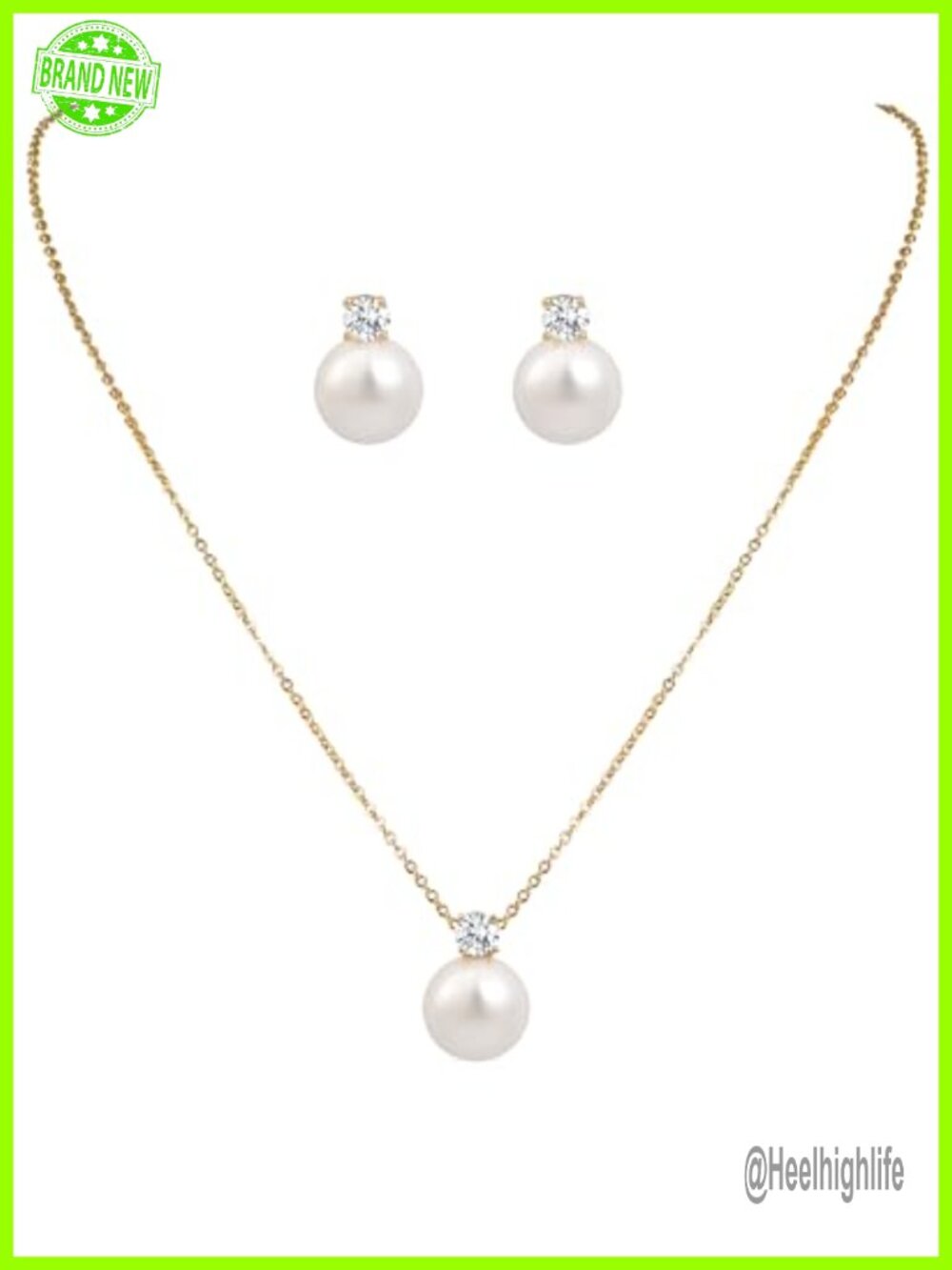 14K Gold Plated Pearl Necklace Earring Set Women Wedding Bridal Jewelry
